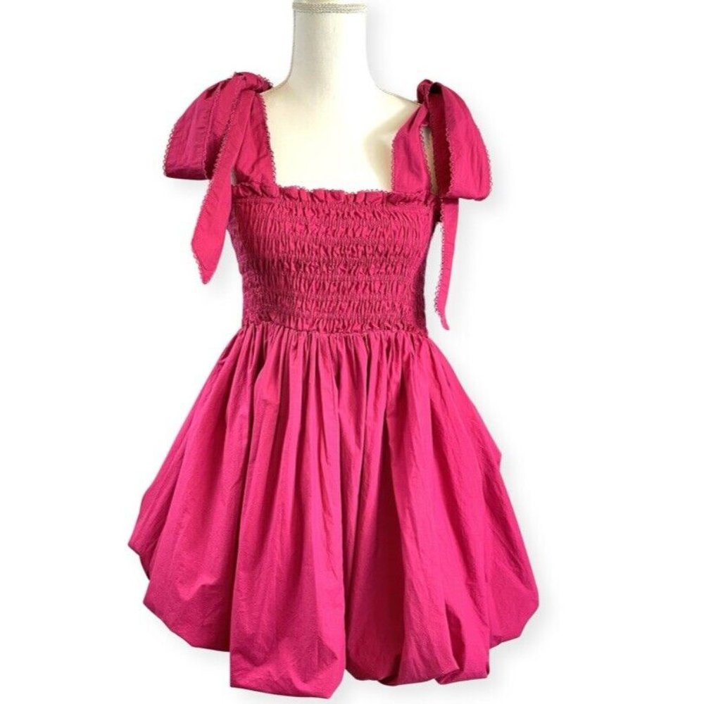 LoveShackFancy Raspberry Pink Mini Dress with Tie Straps - Picture 4 of 7